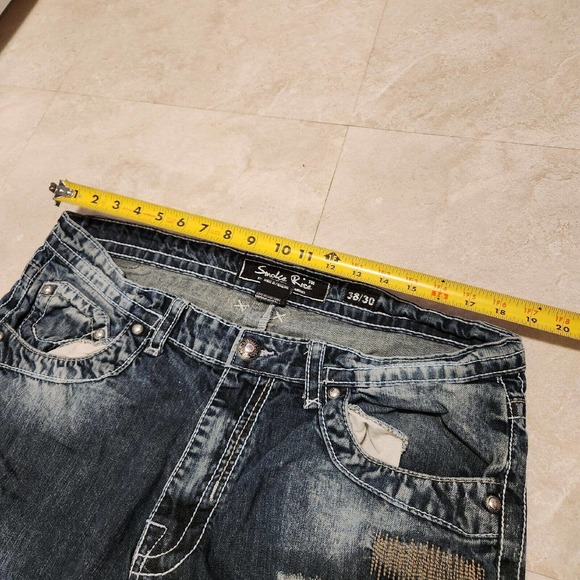 Smoke Rise Mens 38x30 DISTRESSED HipHop Embroidered Skater Jeans Streetwear Wide - Picture 5 of 11